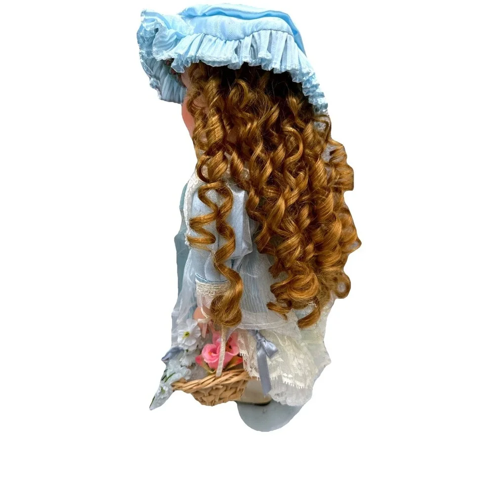 Cathay Collection Porcelain‎ Doll Blue Dress Curly Hair With Box Collectible